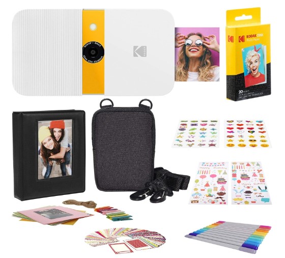 KODAK Smile Cámara Digital de impresión instantánea + Zink Conjuntos de Adhesivos Coloridos y Decorativos para proyectos de Papel fotográfico instantáneo + Set Regalo