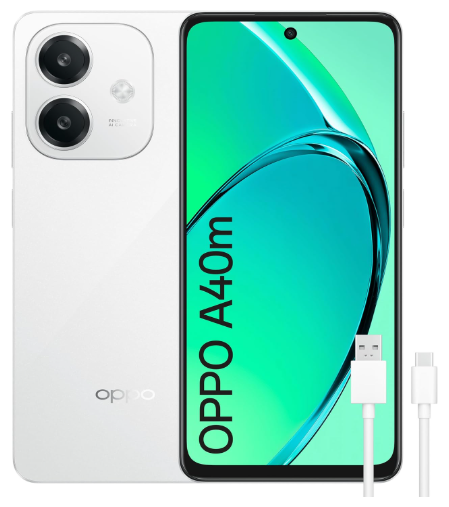 OPPO A40m - Smartphone Libre, 16GB(8GB+8GB) 256GB, Pantalla HD+ LCD 6.7", Cámara 50+2+8 MP, Android, Batería 5100mAh, Carga Rápida 45W - Blanco