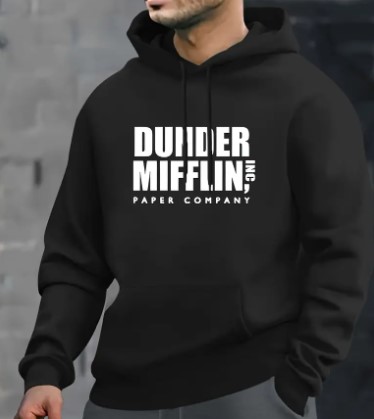 Sudadera con capucha de punto de invierno casual unisex con bolsillo de canguro y tejido elástico ligeramente estirado de la empresa de papel Dunder Mifflin