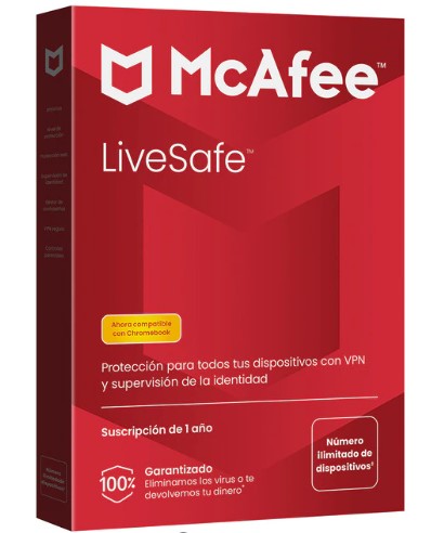 McAfee LiveSafe, Antivirus y seguridad en Internet, Multidispositivo, Suscripción 1 año