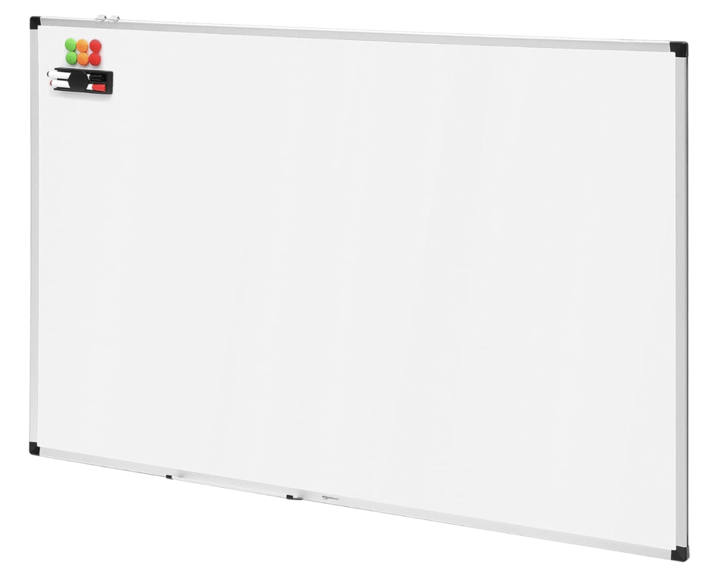 Amazon Basics Pizarra blanca magnética con bandeja para rotuladores y marco de aluminio, 150 cm x 100 cm
