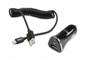 DCU Tecnologic Pack Cargador Coche USB 2.4A + Cable Lightning Rizado 1.5m