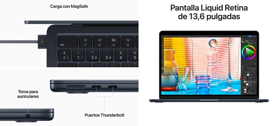 Apple MacBook Air 13 (2022) M2, 8GB, 256 GB SSD, 13,6", MacOS, Medianoche