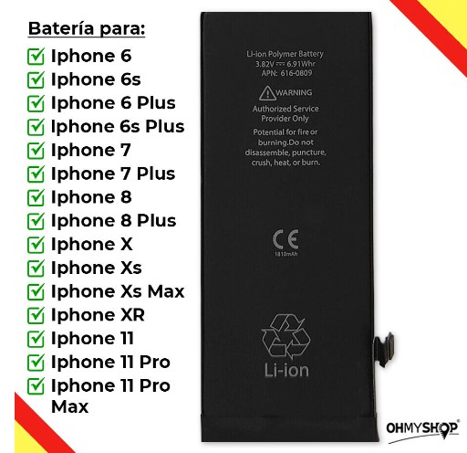 Batería Interna Para Iphone 6 6S 7 8 Plus X XS XR 11 Pro Max Capacidad Original