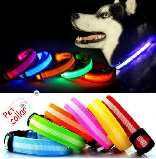 Collar LED para perro y mascota, luminoso, ajustable, con luz de seguridad, etiqueta de nailon