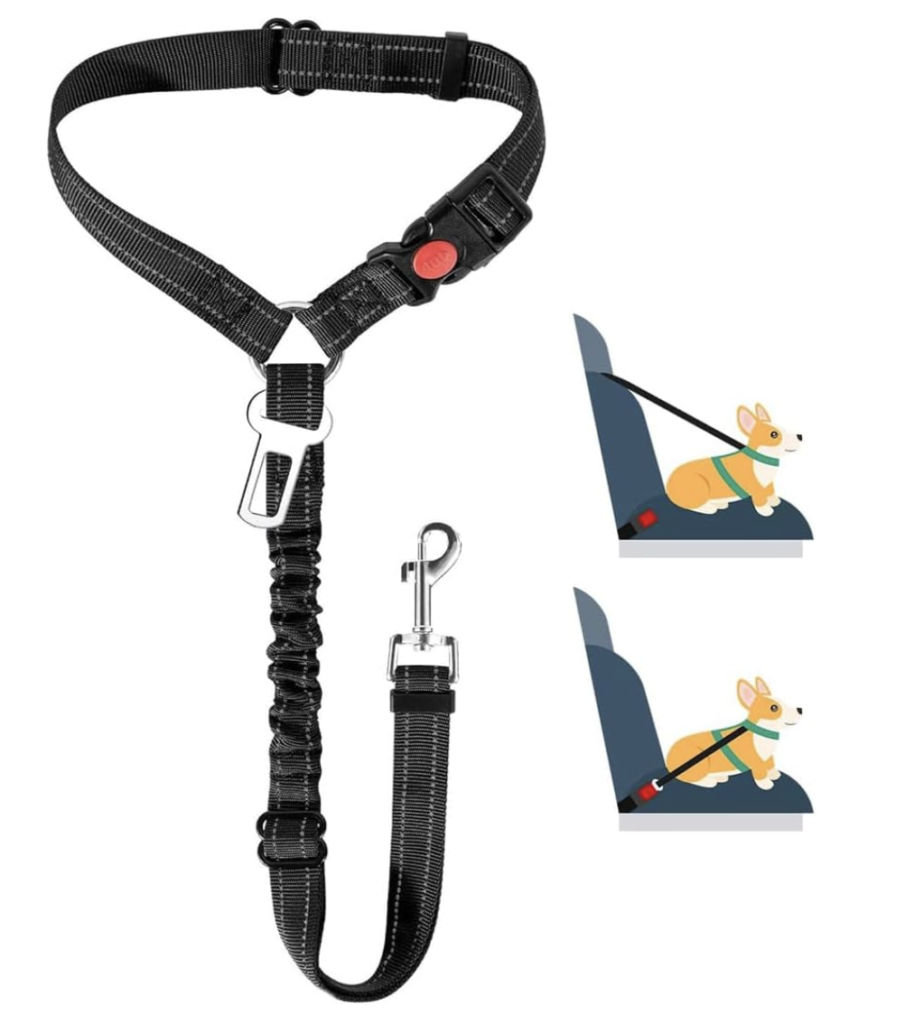 GNALIA Arnes Coche Perro Homologado, Cinturón Seguridad Ajustable Para Vehículos, Arnés Seguridad Con Amortiguador Elástico Antichoque, Color Negro 1 Unidad