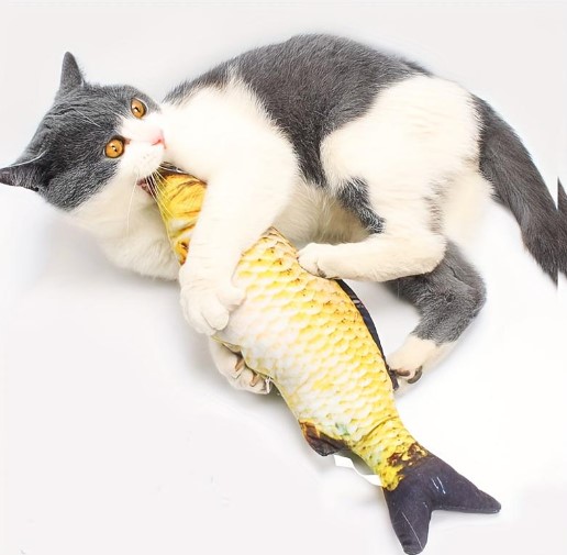 Juguetes interactivos duraderos para gatos con diseño de peces