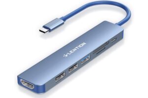 LENTION Hub USB C con Carga 100 W, HDMI 4K, Lector de Tarjeta Dual, USB 3.0 y 2.0 para MacBook Pro 2023-2016, Nuevo Mac Air/Surface, Chromebook, etc, Adaptador con Stable Driver (CE18, Azul)
