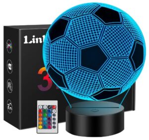 Linkax Regalo de Fútbol para Niños 8 10 Años, 3D LED Lámpara Luz de Noche con Control Remoto