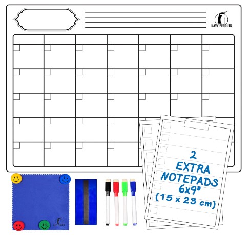 Set de Calendario Magnético Mensual - Grande Planificador Pizarra Blanca 43x33cm