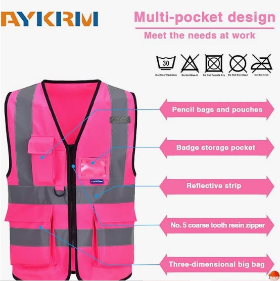 AYKRM Chaleco de seguridad Reflectante Alta visibilidad Ropa de trabajo