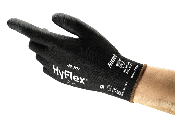 Ansell HyFlex 48-101 Guantes de Trabajo Finos, Alta Precisión Táctil, Forro Elástico con Revestimento de Poliuretano, Protección Multiusos, Bricolaje y Mecánica, Negro, Talla XL (12 Pares)