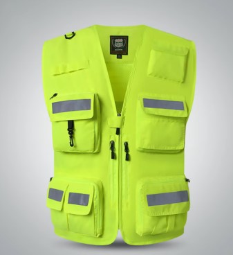 Chaleco de seguridad amarillo luminoso, ropa de trabajo de construcción con tiras reflectantes, alta visibilidad, múltiples bolsillos