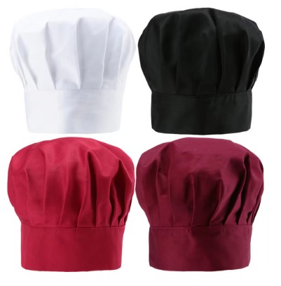 Gorro de Chef para hombre y mujer, gorro elástico de color negro, rojo, liso, para cocinar, restaurantes y Catering