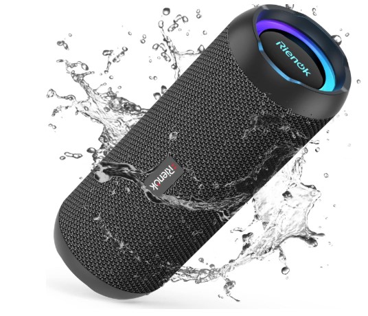 RIENOK Altavoz Bluetooth 5.3 Altavoz Inalámbrico Portátil Impermeable IPX7, Bass, Sonido Estéreo, Apoya Micro SD AUX