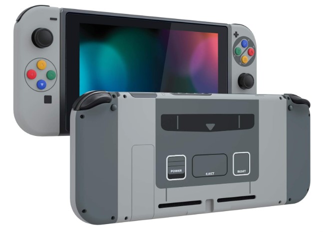 eXtremeRate Carcasa para Nintendo Switch Funda Protector para Nintendo Switch Consola Joycons Control Accesorios Shell Placa de reemplazo con Botones(Clásico SFC SNES EU)
