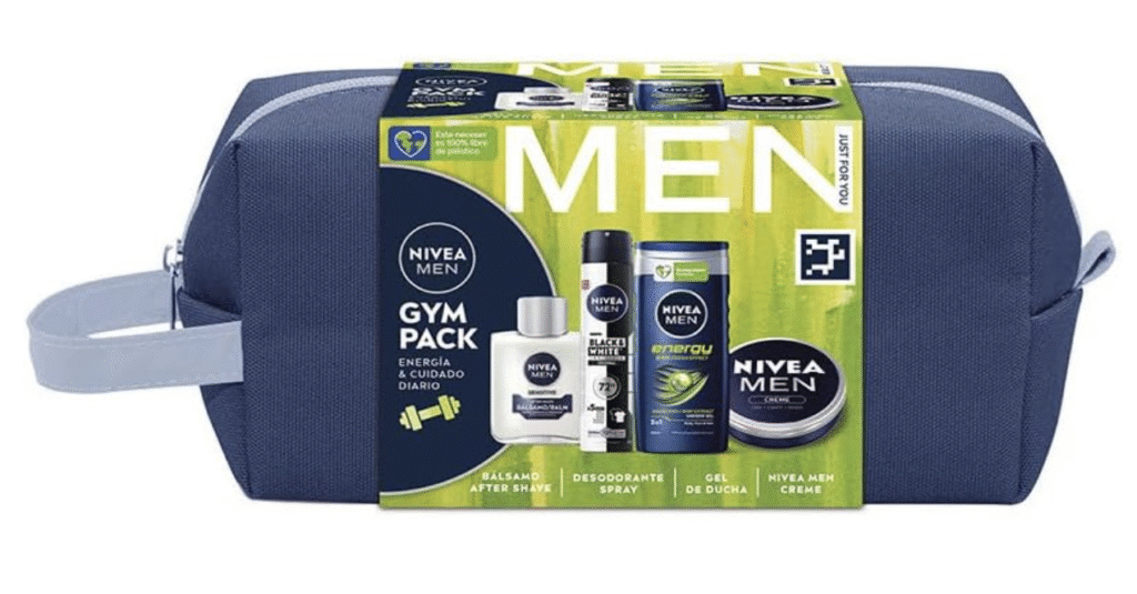 NIVEA Pack Neceser Gimnasio Gympack, neceser de regalo con gel de ducha (1 x 250 ml), Bálsamo After Shave (1 x 100ml), desodorante spray (1 x 200 ml) y NIVEA MEN Creme (1 x 75 ml)