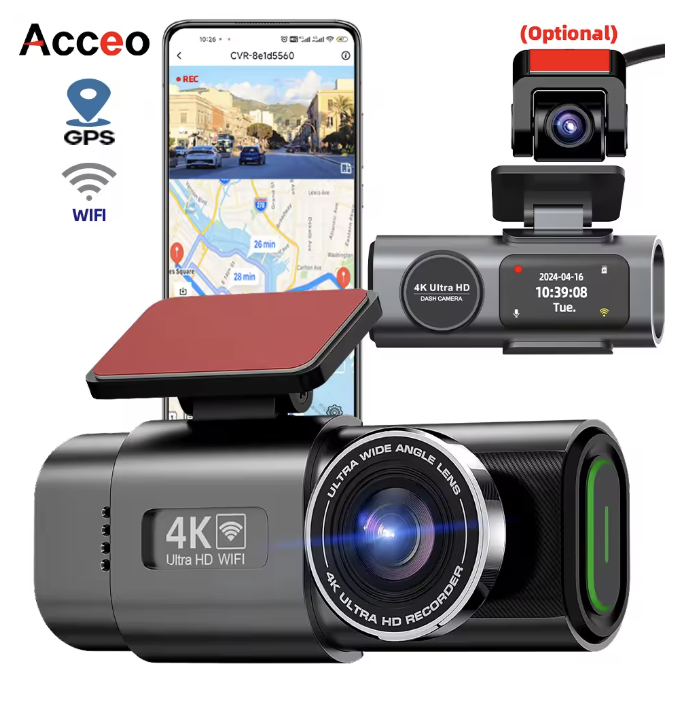 Cámara de salpicadero 4K UHD grabación cámara de coche DVR visión nocturna grabadora de vídeo Wi-Fi integrada soporte GPS 24H estacionamiento