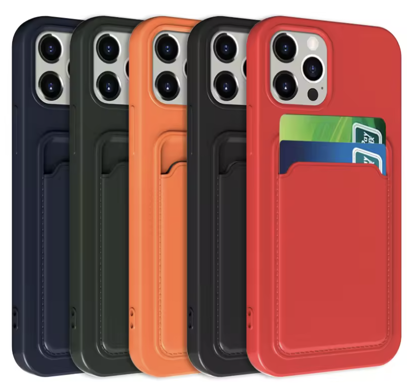 Funda de teléfono para IPhone, carcasa protectora suave esmerilada de TPU, bolsillo para tarjetas
