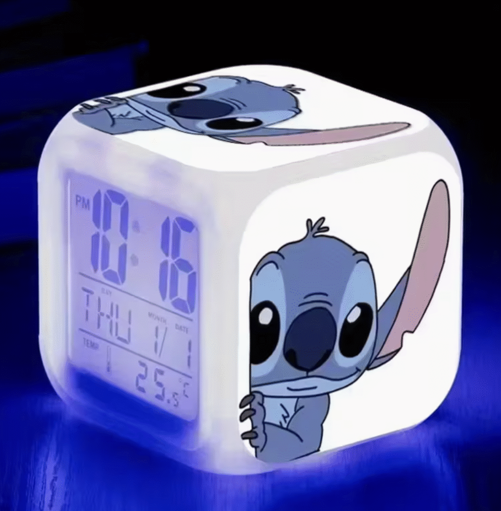 Despertador de Stitch y Angel con luz nocturna de 7 colores cambiantes, temporizador silencioso