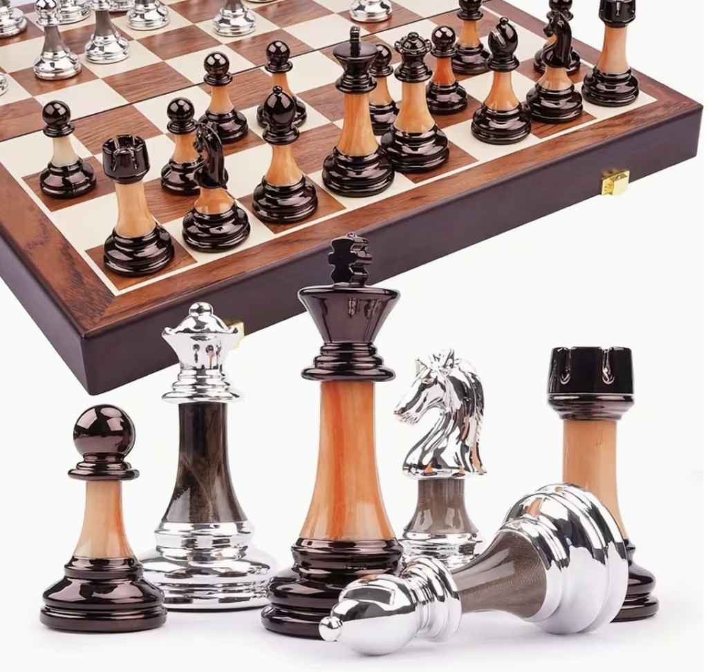 Juego de Ajedrez Grande de 15 Pulgadas con Peones Ponderados en Acrylico y Tablero Plegable