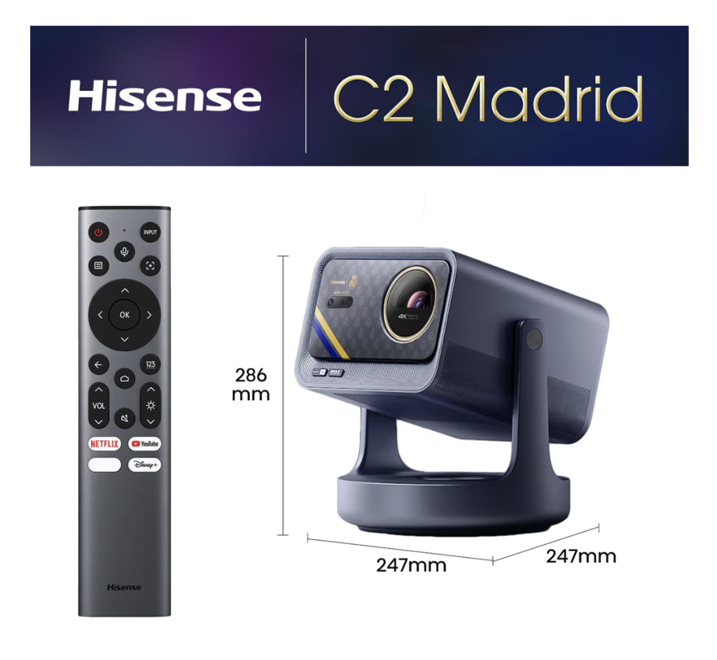 Mini Proyector Láser C2 edición Real Madrid, 65" a 300", UHD 4K, Láser Trichroma