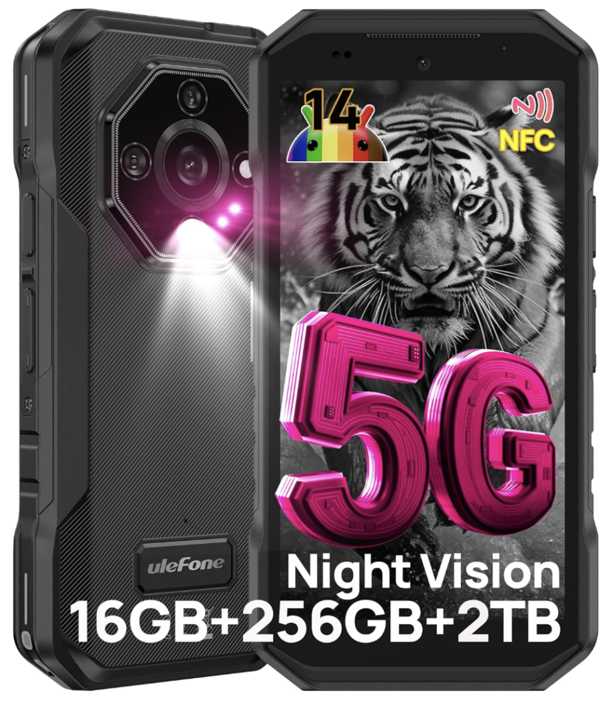 Ulefone Armor X32 Pro 5G Movil Resistente 2025, Android 14 Smartphone 16GB+256GB/SD-2TB 5500mAh Teléfono Movil Flashlight, 5,65”, Cámara 64MP+16MP+25MP, 3-Slots/Face ID/Fingerprint/GPS/OTG/NFC Negro [Clase de eficiencia energética A]
