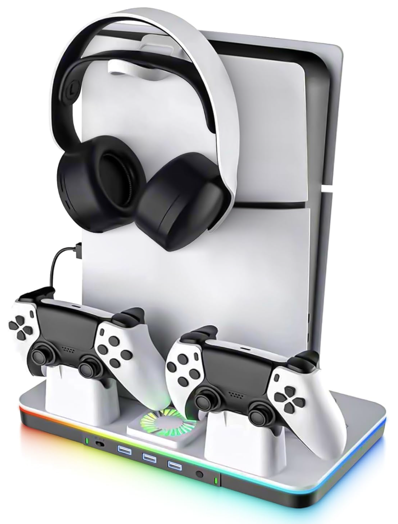 G-STORY Estación de refrigeración para PS5 Pro/Slim Stand con Controlador de estación de Carga para Consolas Digitales PlayStation de 5 Discos, Accesorios PS5, 3 concentradores USB