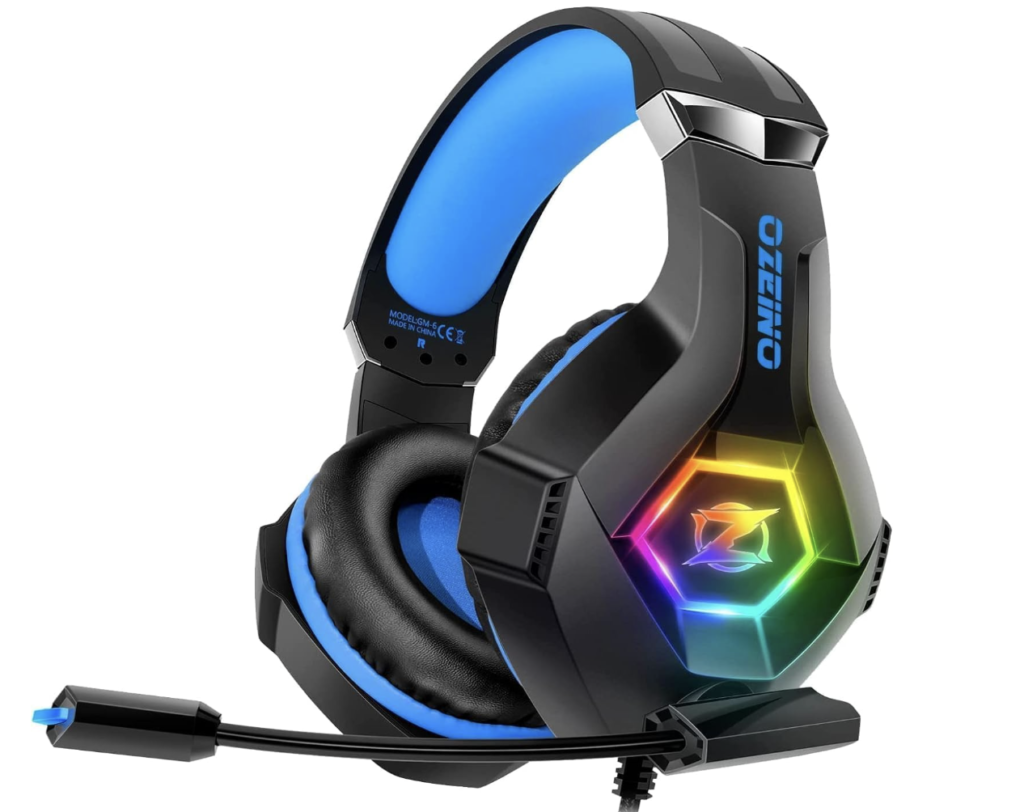 Cascos Gaming, Auriculares Gaming Con Micrófono Rotatorio, Luz RGB, Premium Stereo, Orejeras Ligero Cómodo, Para PS4 PS5 Xbox PC Switch Tableta Laptop