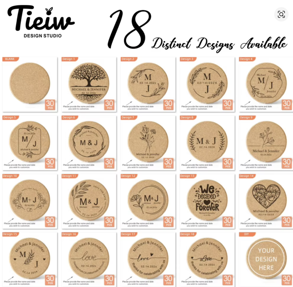30 posavasos de corcho personalizados, diseño Tieiw, recuerdo de boda para invitados