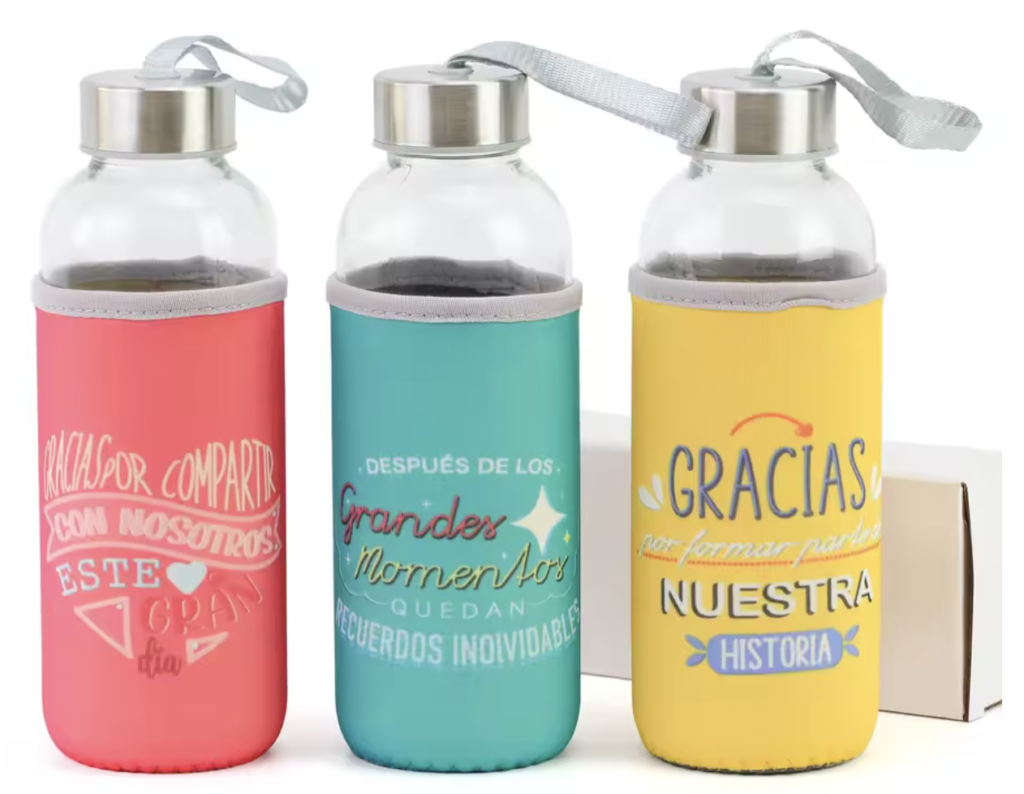 Pack de 6 a 30 botellas de agua reutilizables para regalar en 3 colores,