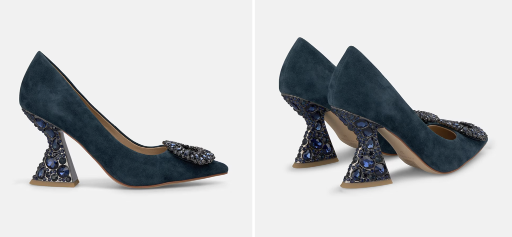 Zapatos de salón de mujer con tacón joya y broche circular en la puntera Azul marino Alma en Pena